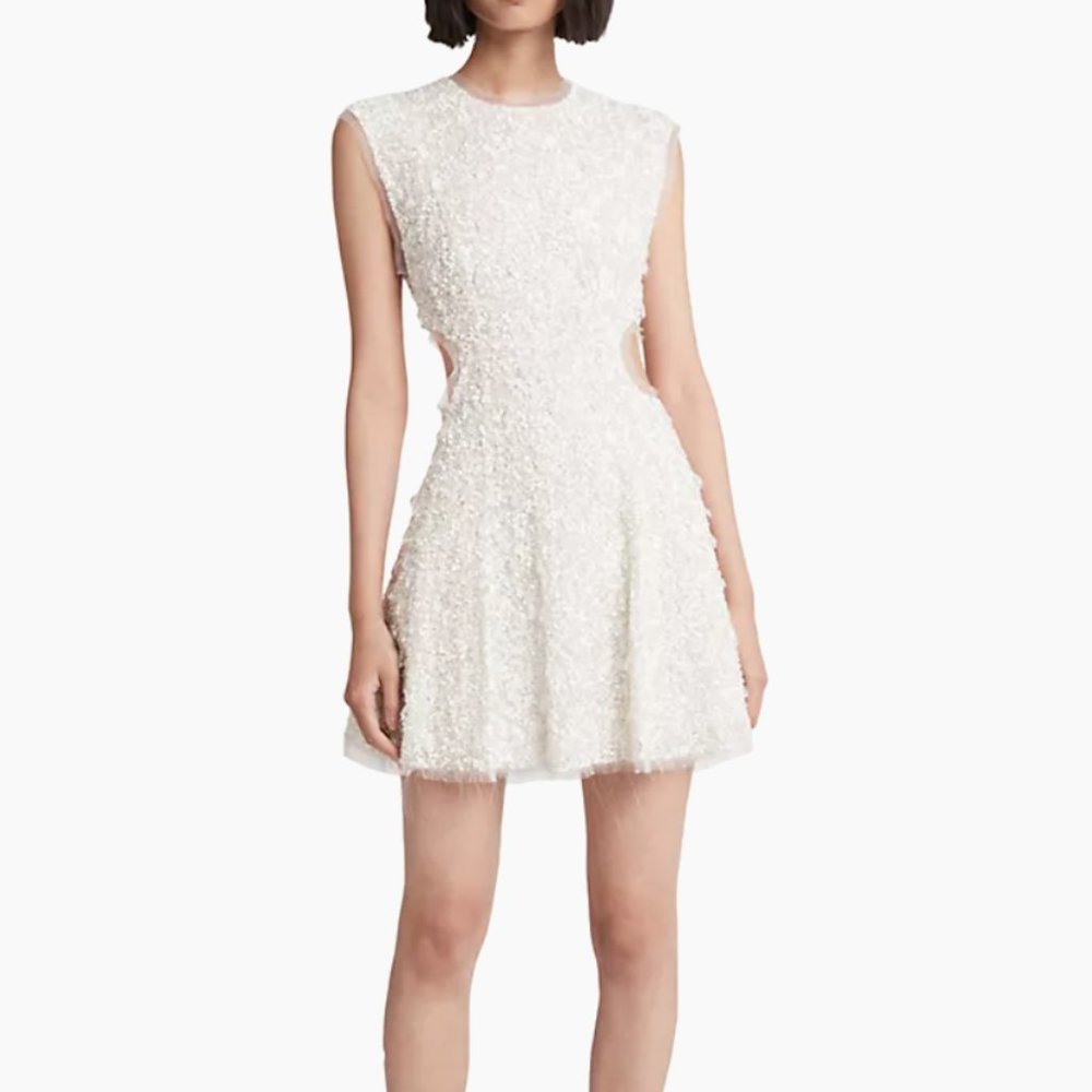 Aje Mirage Sequin-Embroidered Minidress Ivory - US size 0